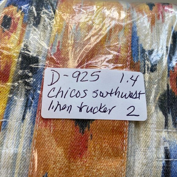 Chicos Jacket 2 Linen Blend Southwestern Aztec Trucker Art to Wear Colorful M L - Picture 14 of 14